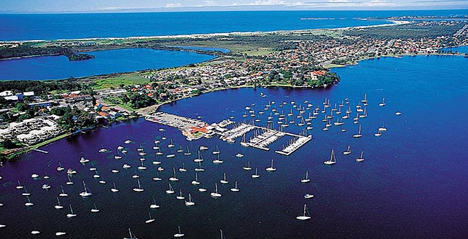 Hunter - aerial landscape bay/harbour beach coastal coastal town boating sailing
