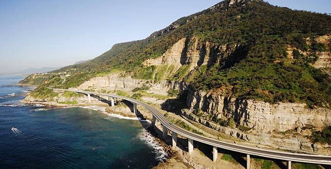 Wollongong, Illawarra - aerial landscape coastal rocky coastline vehicle touring