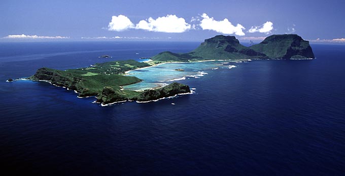 Lord Howe - aerial landscape islands reef rocky coastline mountains