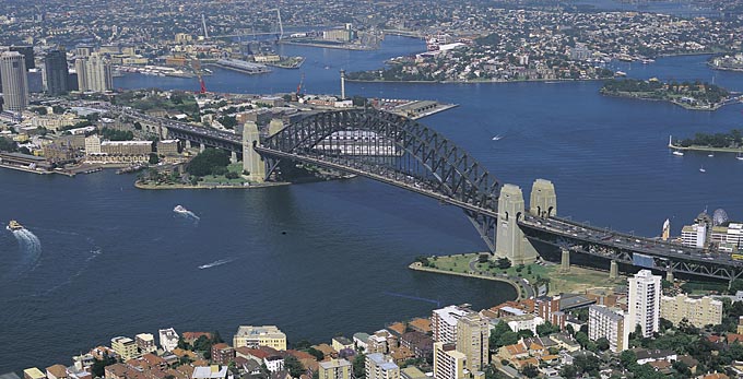 Sydney Harbour Bridge, Sydney - aerial bay/harbour coastal city architecture heritage icon unique