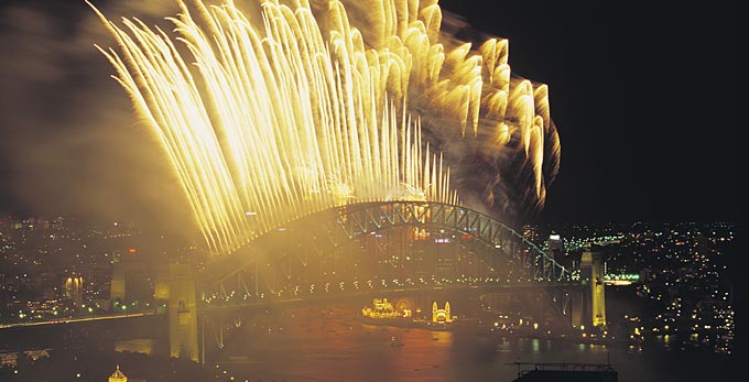 Sydney Harbour Bridge, Sydney - aerial night bay/harbour coastal city architecture festivals heritage icon unique