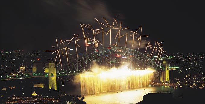 Sydney Harbour Bridge, Sydney - night bay/harbour coastal city architecture festivals heritage icon unique