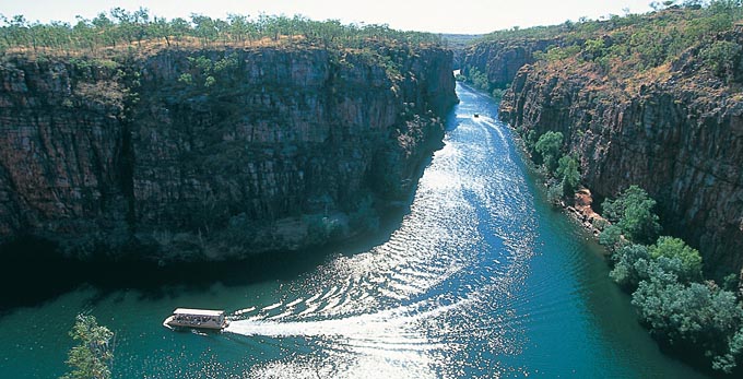 Katherine Gorge (Nitmiluk) - aerial landscape river/creek gorge outback boating