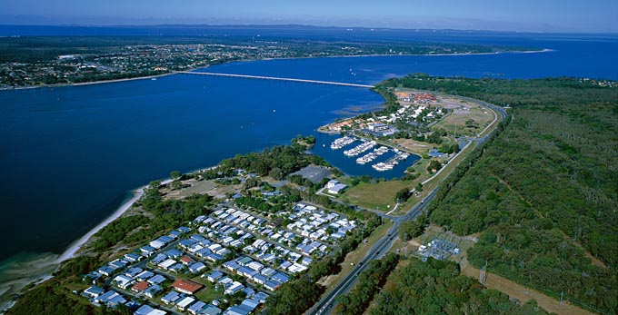 Bribie Island, Brisbane - aerial landscape coastal river/creek