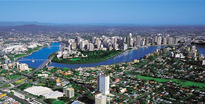 Brisbane City, Brisbane - aerial landscape river/creek city