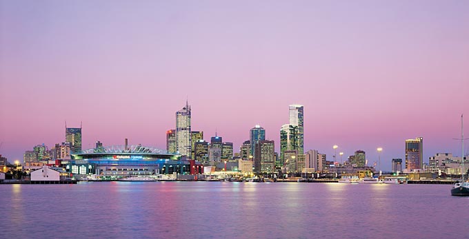 Melbourne - landscape night sunrise/sunset bay/harbour coastal city architecture